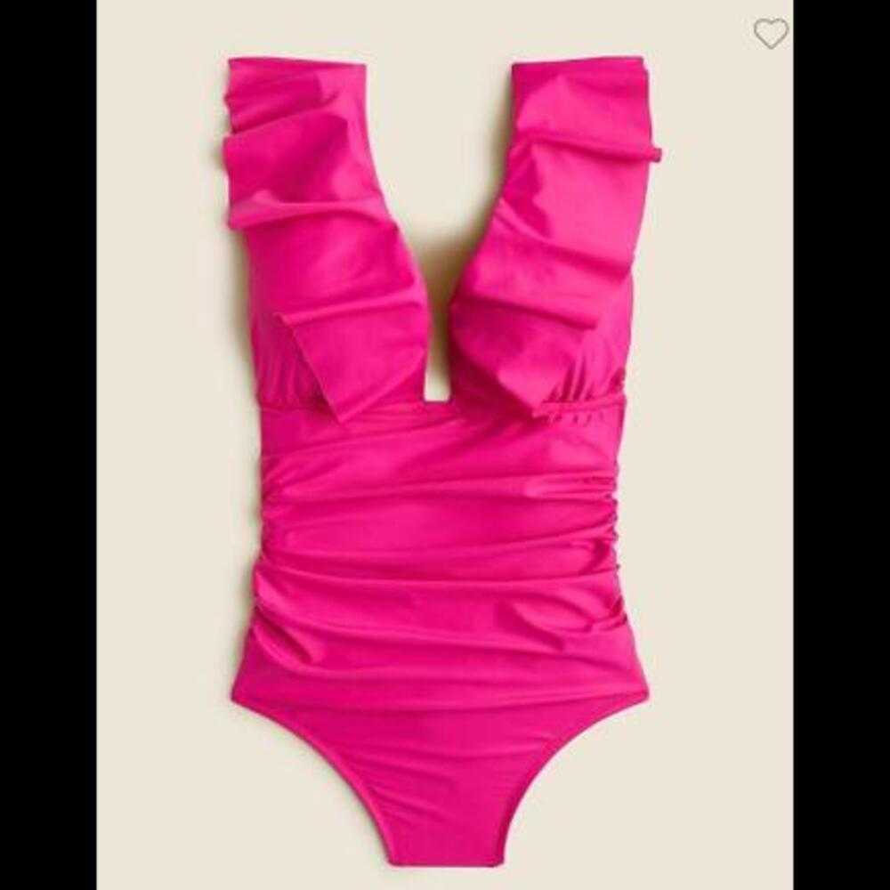 J.Crew Ruched Ruffle One-Piece Swimsuit Removable Pads Fuschia BP222 NWT Size 18